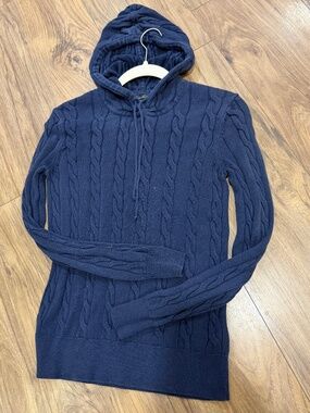 Brooks Brothers Navy Blue Cable Knit Hooded Sweater Hoodie Size Small